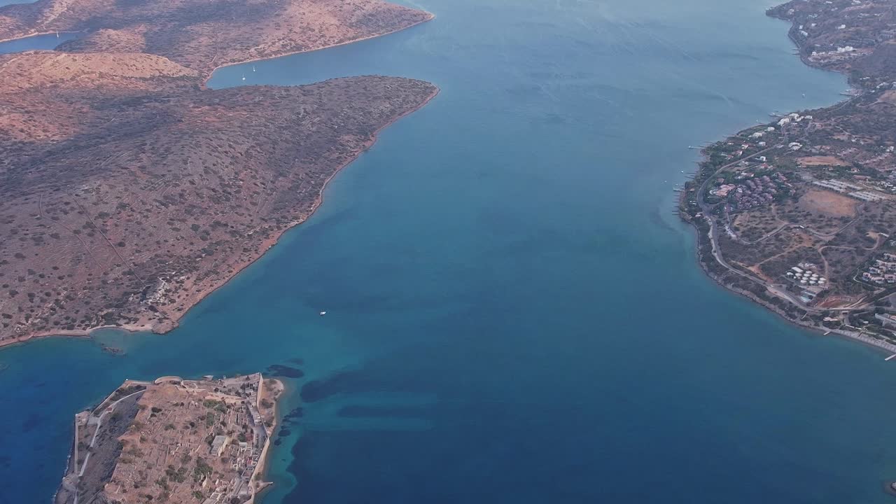 Aerial View of Spinalonga Island and Coastal Landscape in Greece