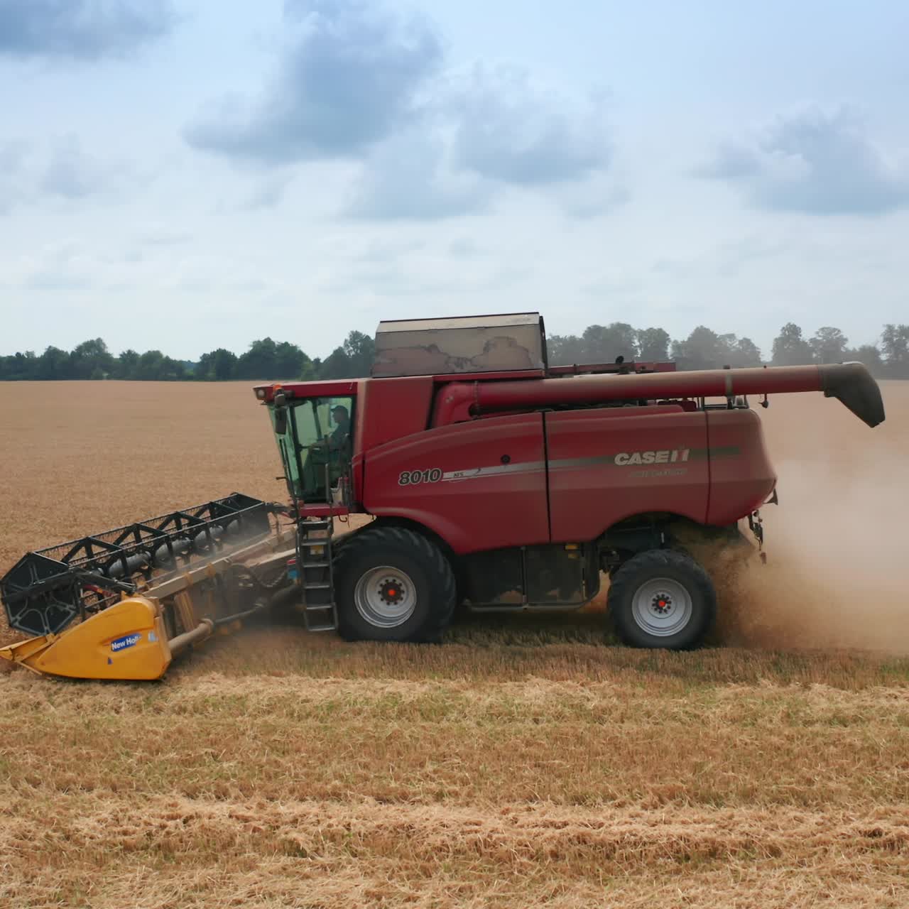 Harvesting industrial machine working in the field. Farming summer landscapes combine