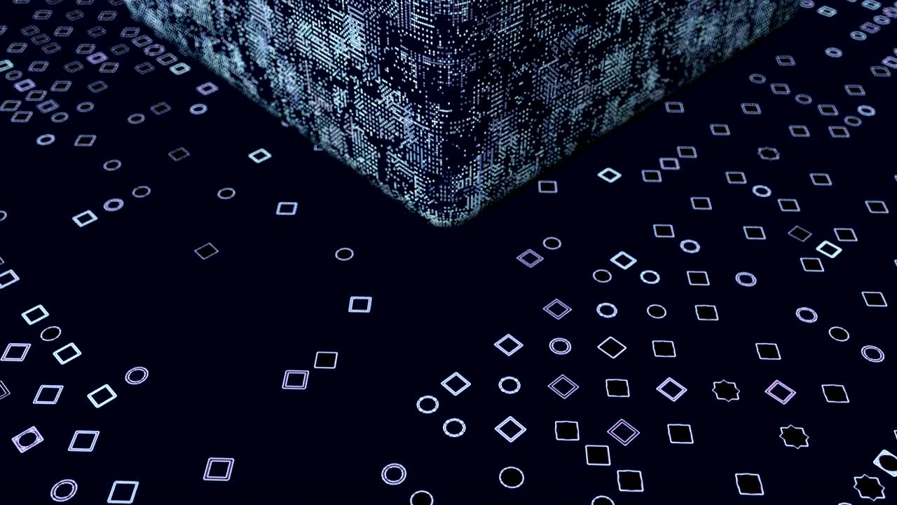 Abstract displacement cube and floor. 3d rendering digital backdrop. Loopable