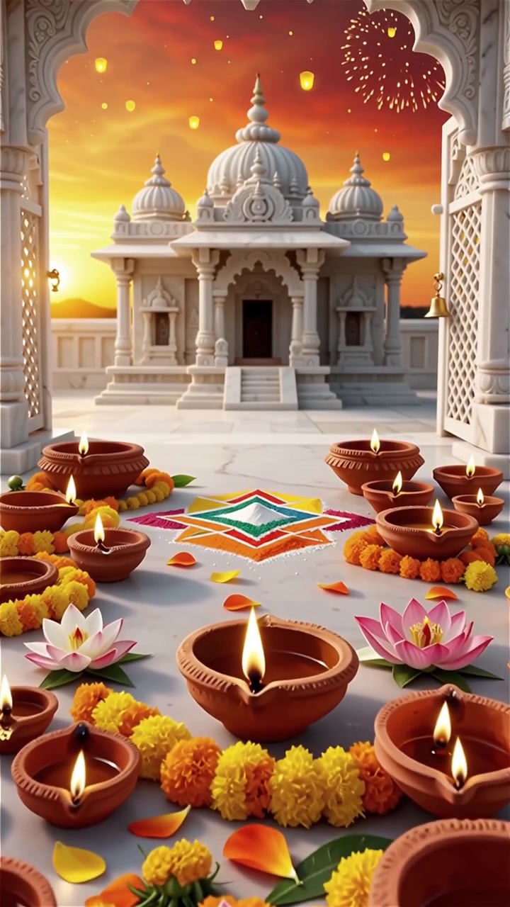 Sfondo del Festival Diwali con lanterne e decorazioni tradizionali Diyas.