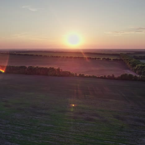 campos agrícolas con las últimas luces del sol brillando