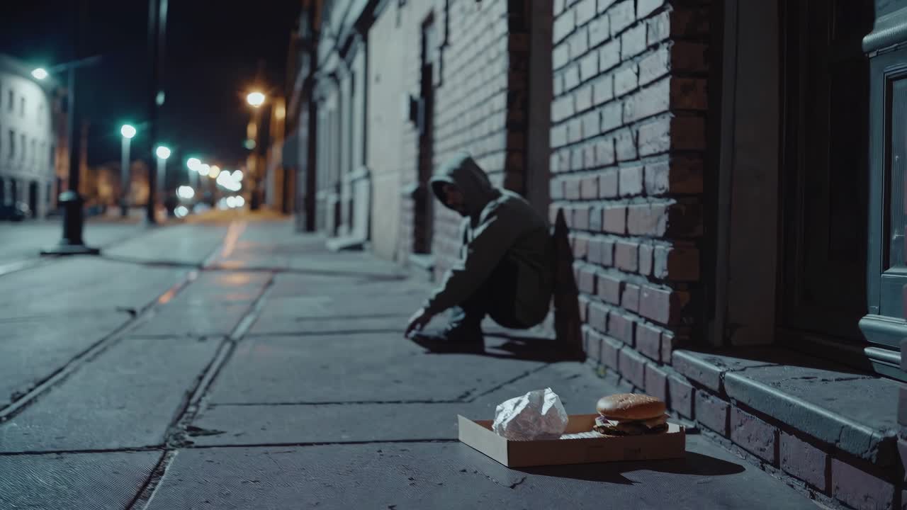 햄버거를 가진 노숙자