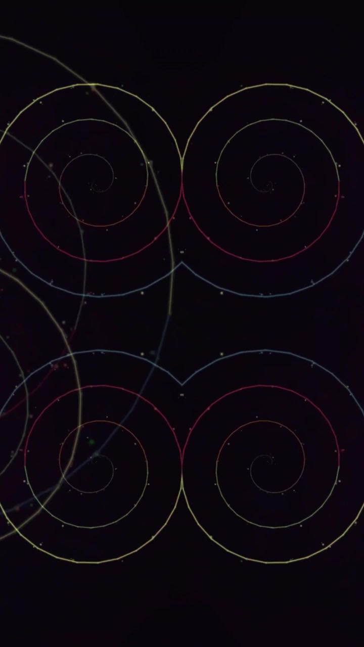 Animazione Astratta di Spirali e Linee Colorate su Sfondo Scuro