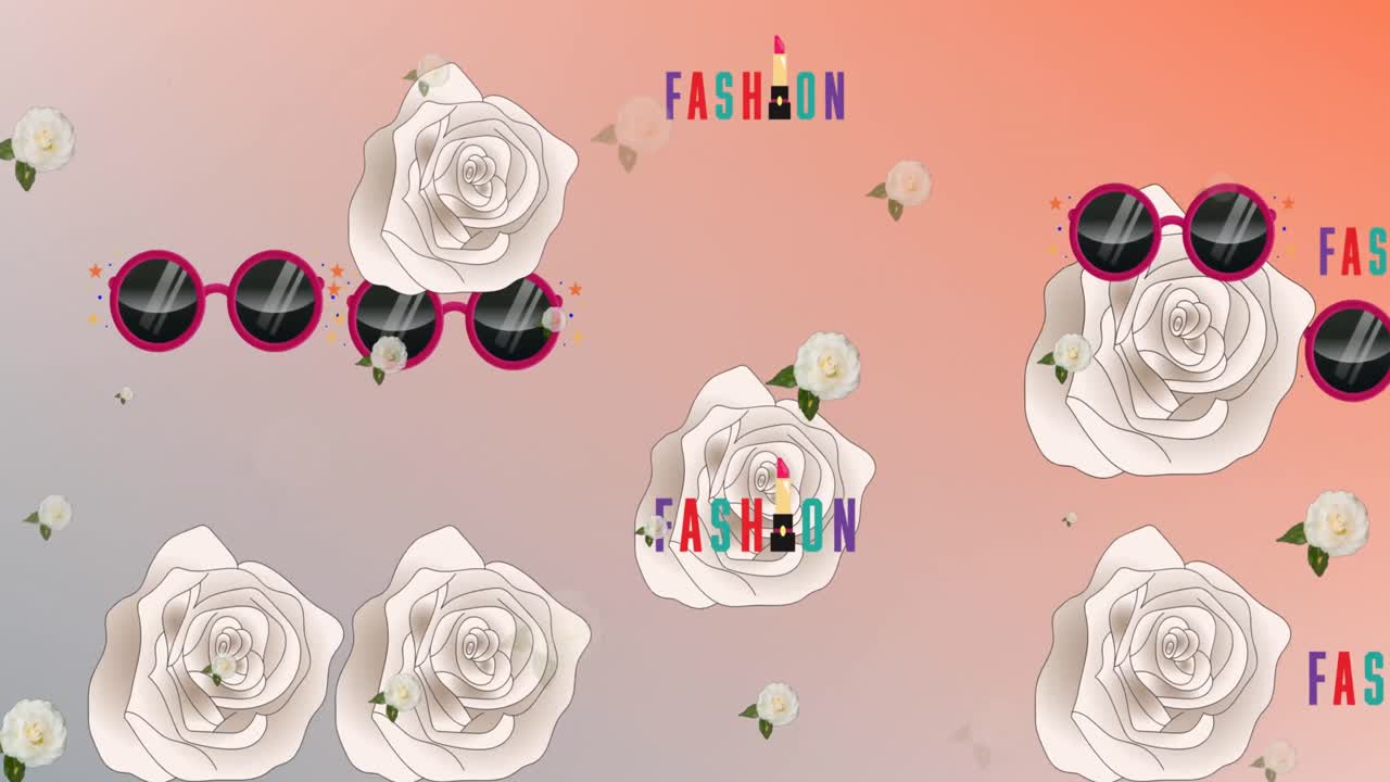 분홍색 배경에 장미와 컵의 애니메이션