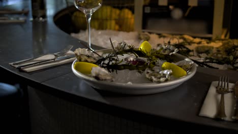 plate with oasters on top of ice