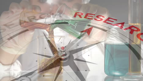 la brújula de la investigación sobre el experimento del científico.