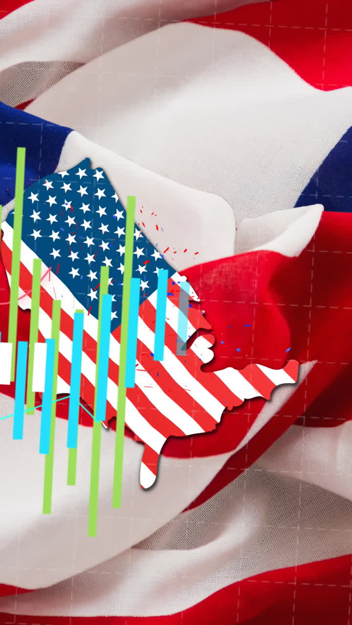 animación del procesamiento de estadísticas sobre las banderas de los estados unidos de américa.