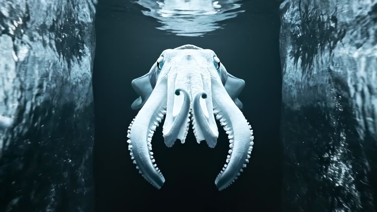 Mysterious Cephalopod Releases Ink in Dark Underwater Trench