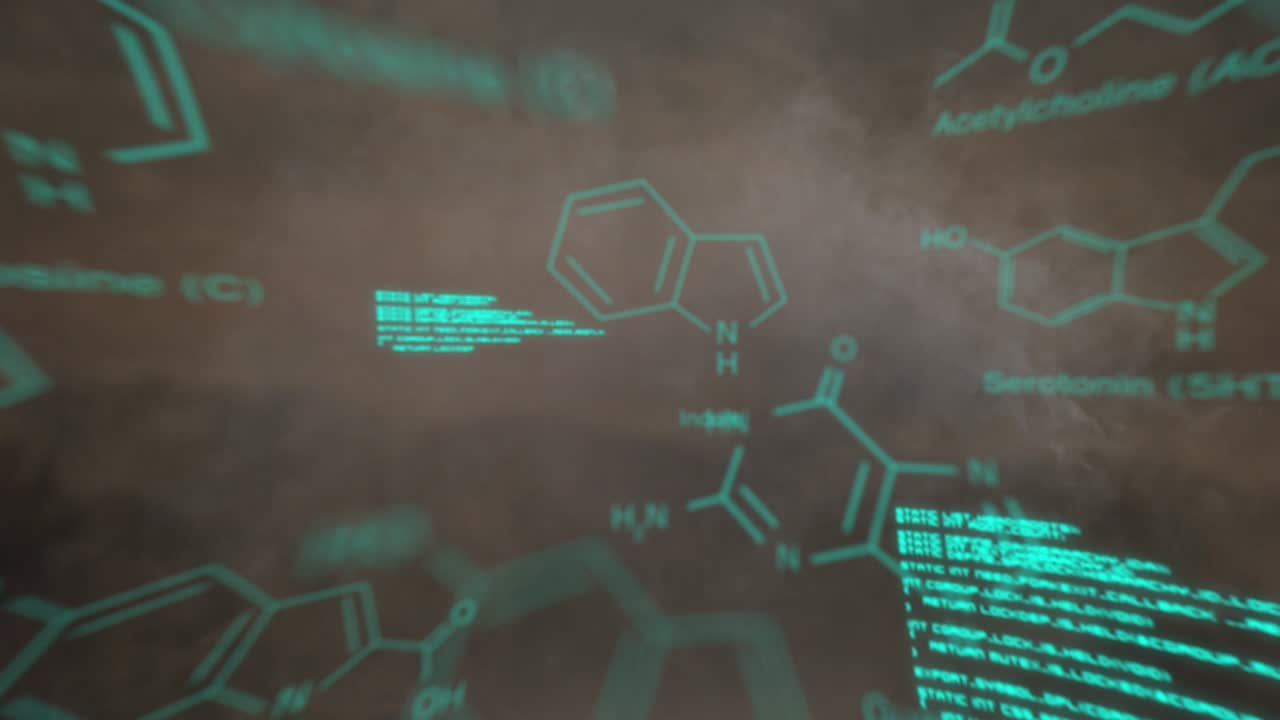 Animation of data processing over clouds on black background