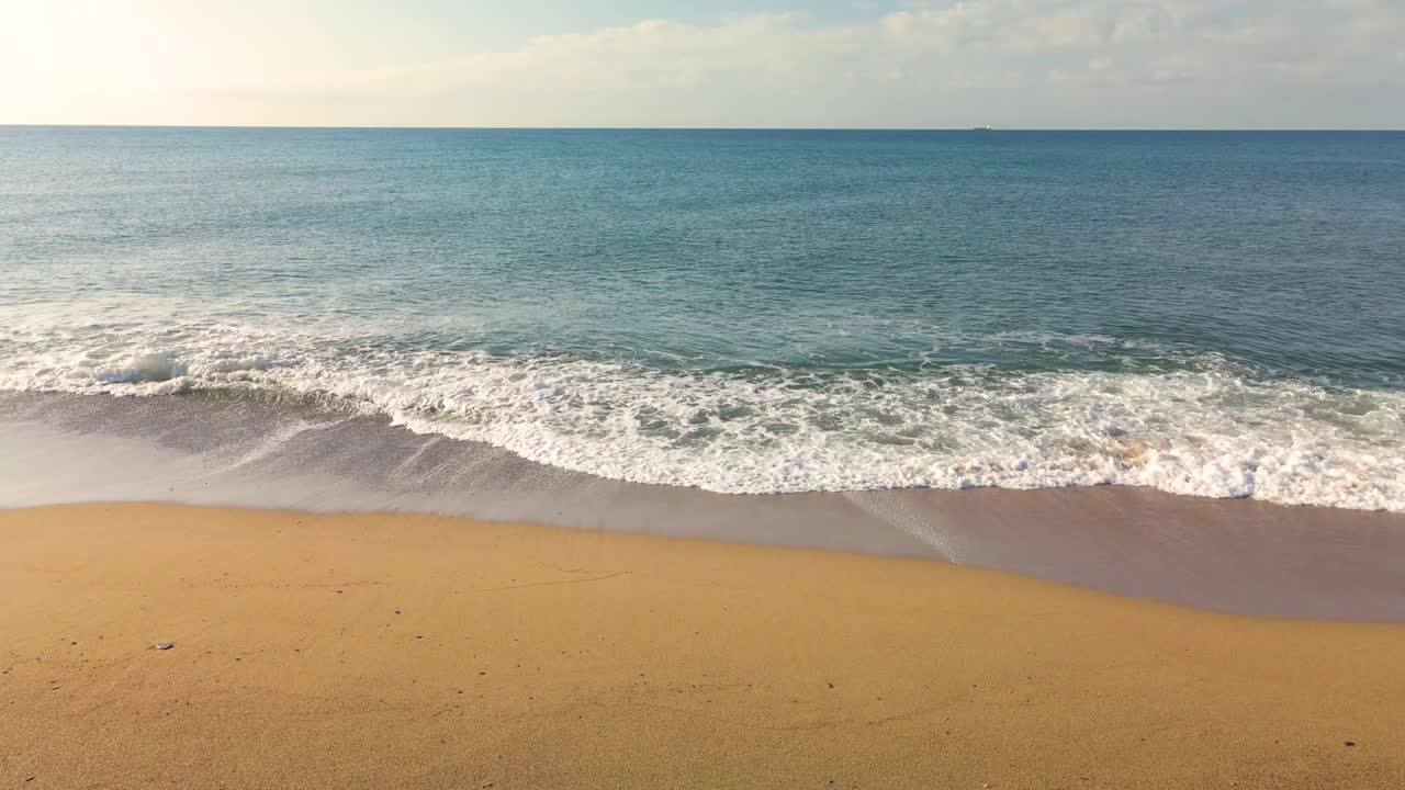 Aerial aerial images of Malgrat de Mar beach on the Costa Brava fluid and slow movements Mataró Arenys de Mar beaches European tourism
