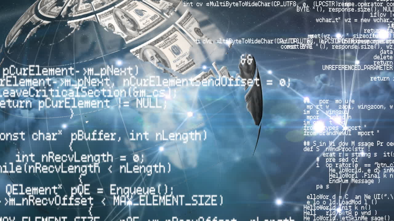 глобус, сделанный из американских долларов и сети соединений против обработки данных