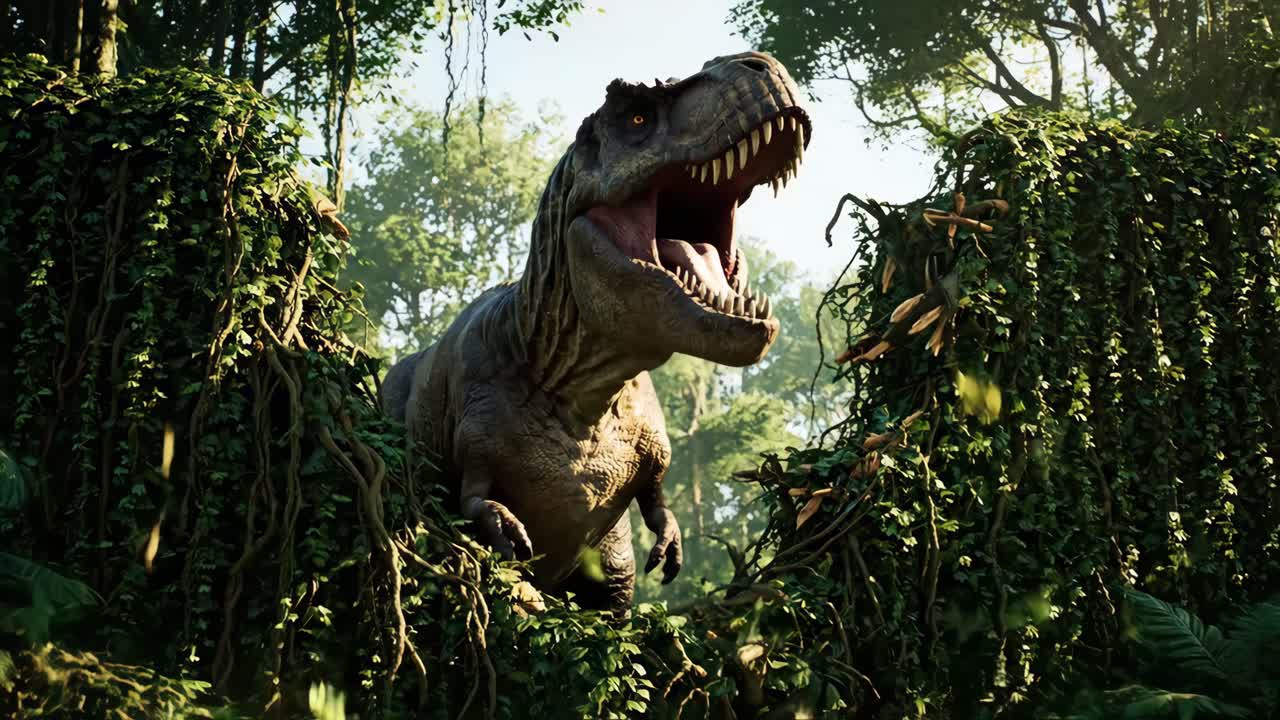 티라노사우루스 렉스 (tyrannosaurus rex) 는 울창한 정글 환경에서