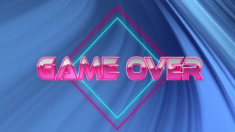 animation of game over text over rhombuses against blue background