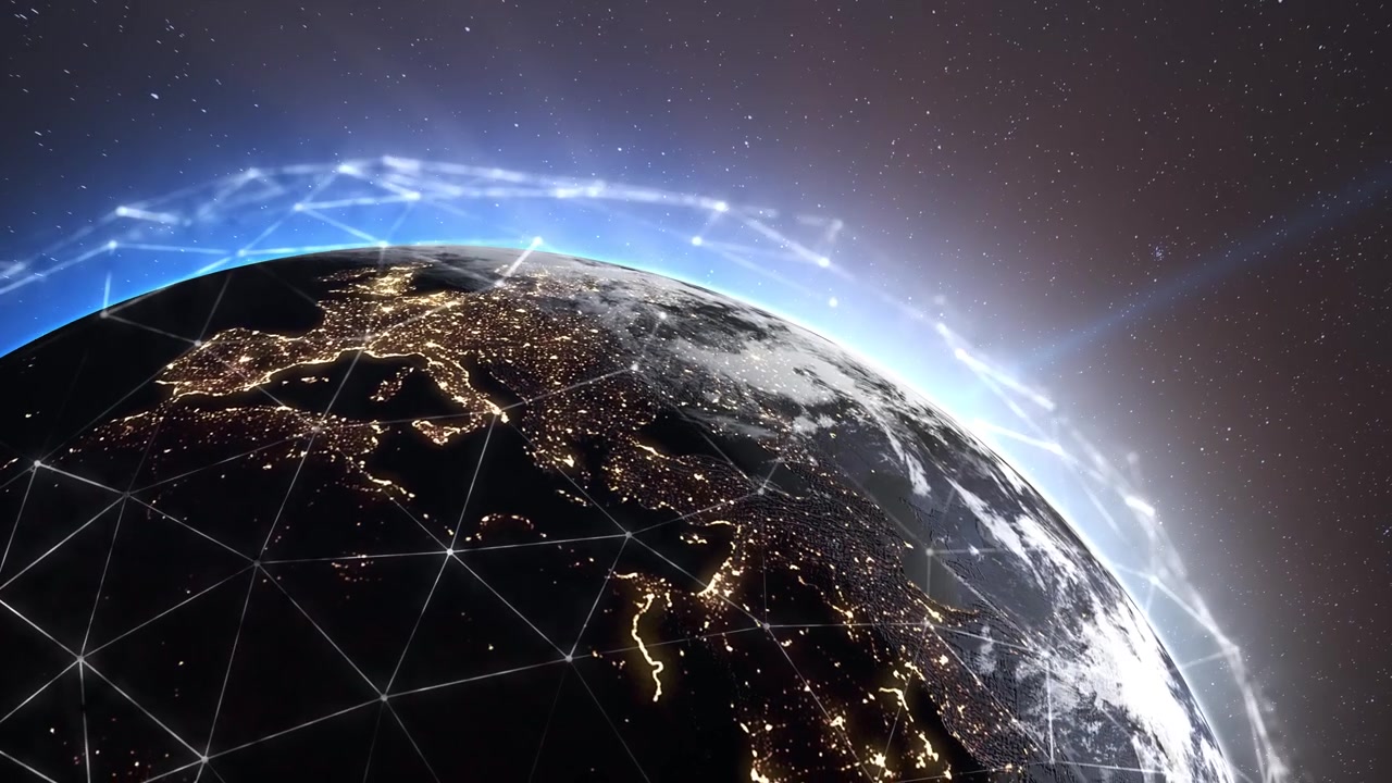 Digital Network Connections Over Earth at Night