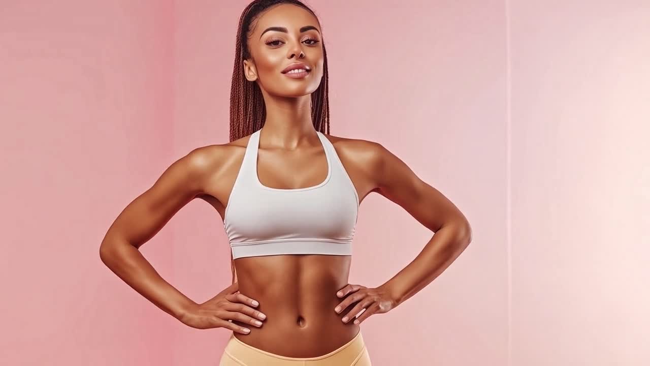 Fit woman in sports bra posing