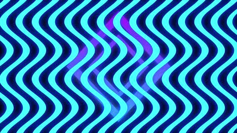 Animation of multiple glowing neon blue waving lines moving over purple diamond shapes on seamless l