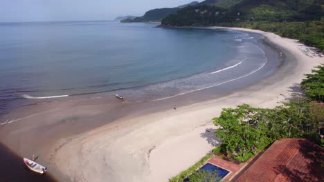 aerial view overlooking the barra do sahy beach, in sunny san sebastian, brazil