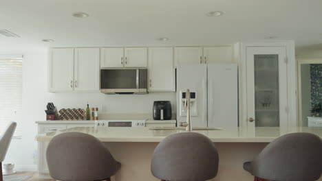 bright modern kitchen with sleek countertops and appliances, minimalistic style