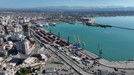 Durres, albania, with the busy port and modern cityscape in the background, aerial view