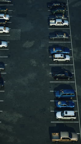 overhead view of a parking lot full of cars