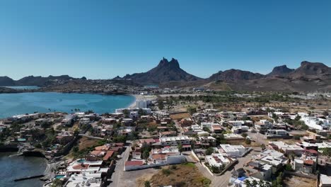 aerial filming of a drone towards the mountains with the sea as a scenary