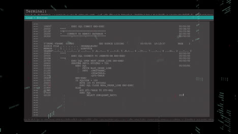 animation of layers of binary and text data processing on black background