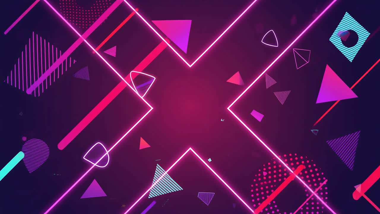 Abstract Neon Geometric Shapes Moving in Dynamic Background Loop