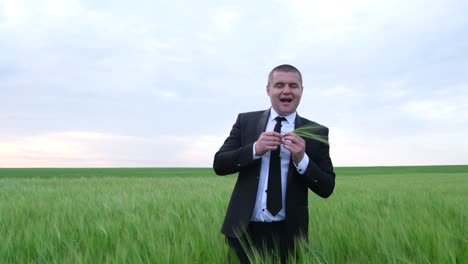 businessman in a field of crops