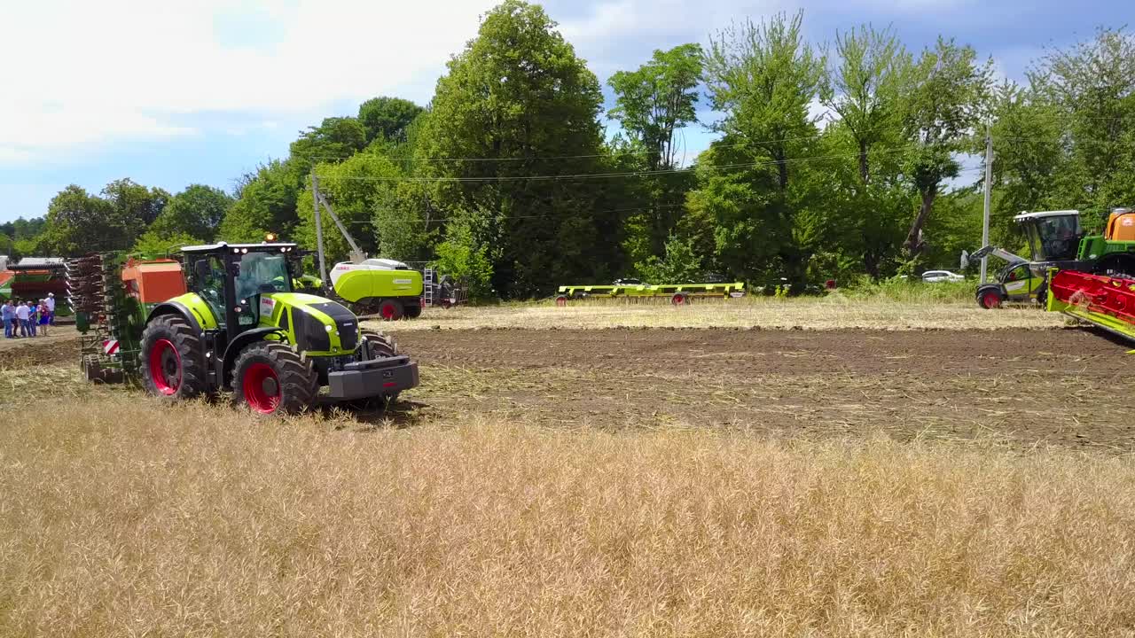 New Machinery At A Farmers Exhibition. VINNITSA, UKRAINE - JULY 2017: New agricultural implements at a farmer exhibition