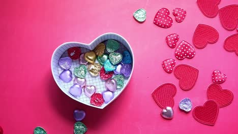 heart shaped box with chocolates and decorations