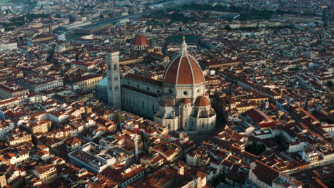 florence cathedral at sunrise, high aerial view