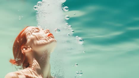 underwater video concept with a serene woman, eyes closed, surrounded by rippling water