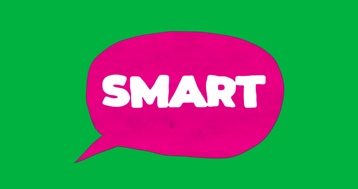 Pink speech bubble floating on transparent background, showcasing white SMART text business design