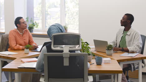 muslim businesswoman, businesswoman and young worker are working sitting on their desk while talking to each others in the office 1