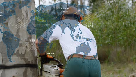 animation of world map over lumberjack