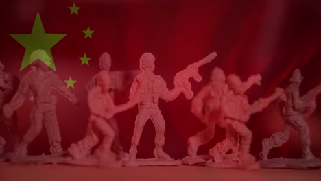 animation of flag of china over toy soldiers