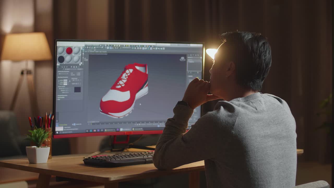 persona diseñando zapatos en una computadora