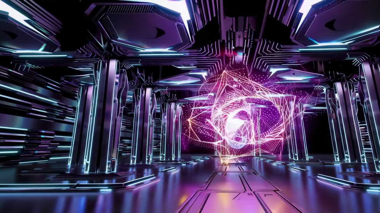 Futuristic Cyberpunk Hallway with Neon Lighting