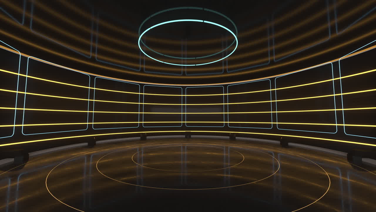 rotación en bucle de la sala redonda creativa, sala de presentación vacía, renderización en 3d.