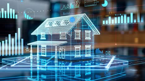 digital house blueprint with data visualization