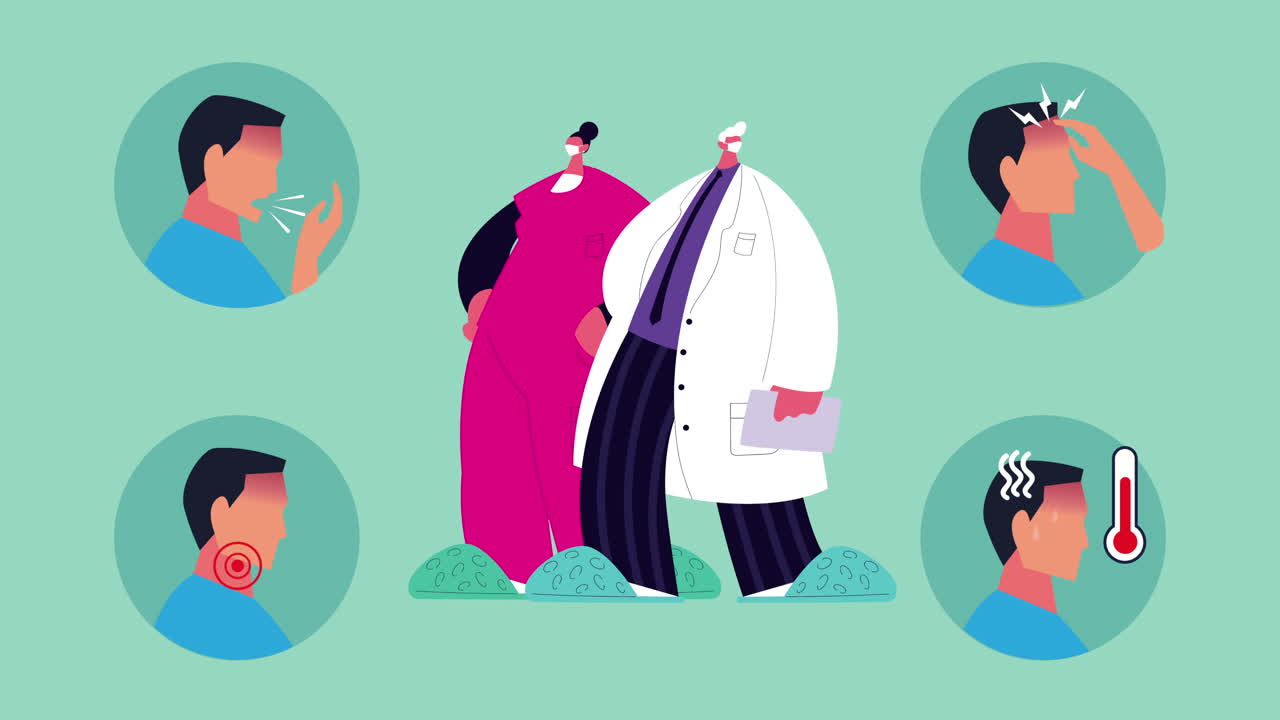 코로나19 증상을 보이는 의사 부부는 의료 마스크를 착용하고 있습니다.