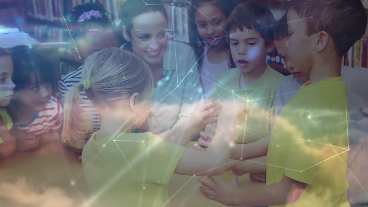 animación de redes de conexiones entre diversos maestros y escolares durante la clase de química