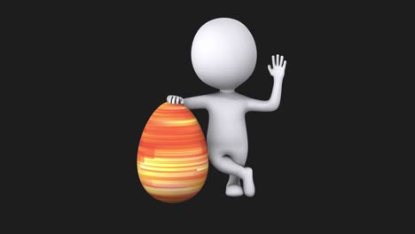 빨간 부활절 달을 가진 3d 남자, 단단한 검은색 크로마 키, 부활절 휴가 및 환영 컨셉, 행복한 부활절.