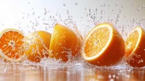 fresh oranges with water splash