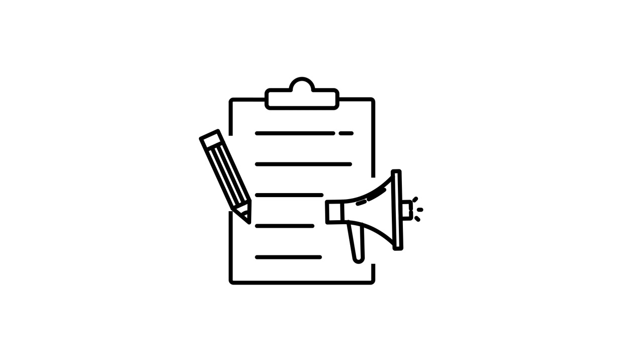 Animated Line Icon of Clipboard with Checklist, Pencil, and Megaphone