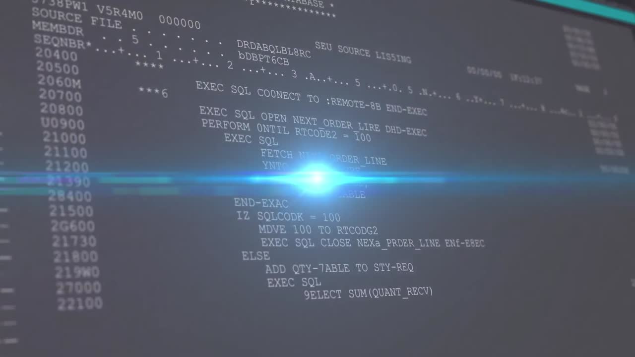 Animation of data processing over screen