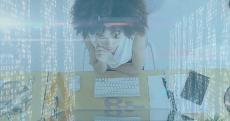Developer typing then calling and analyzing code, pointing then resuming typing under floating code