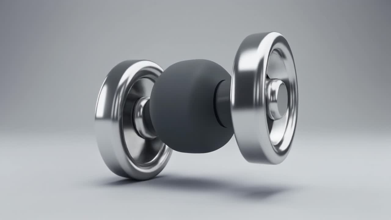 3D-gerenderte metallische Hantel rotiert langsam