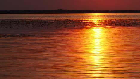 puesta de sol roja junto al lago