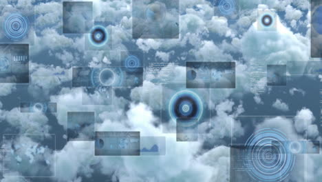 animación del procesamiento de datos sobre el cielo con nubes